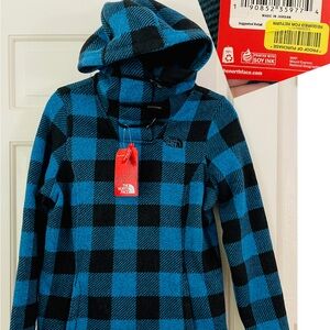The North Face Black and Blue plaid thermal sweater women’s small